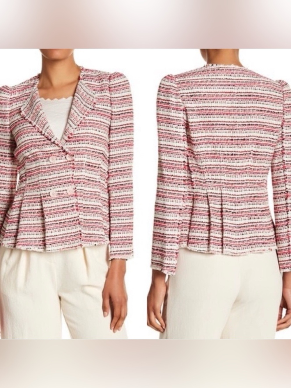 Rebecca Taylor double breasted tweed peplum pleat blazer jacket size 00